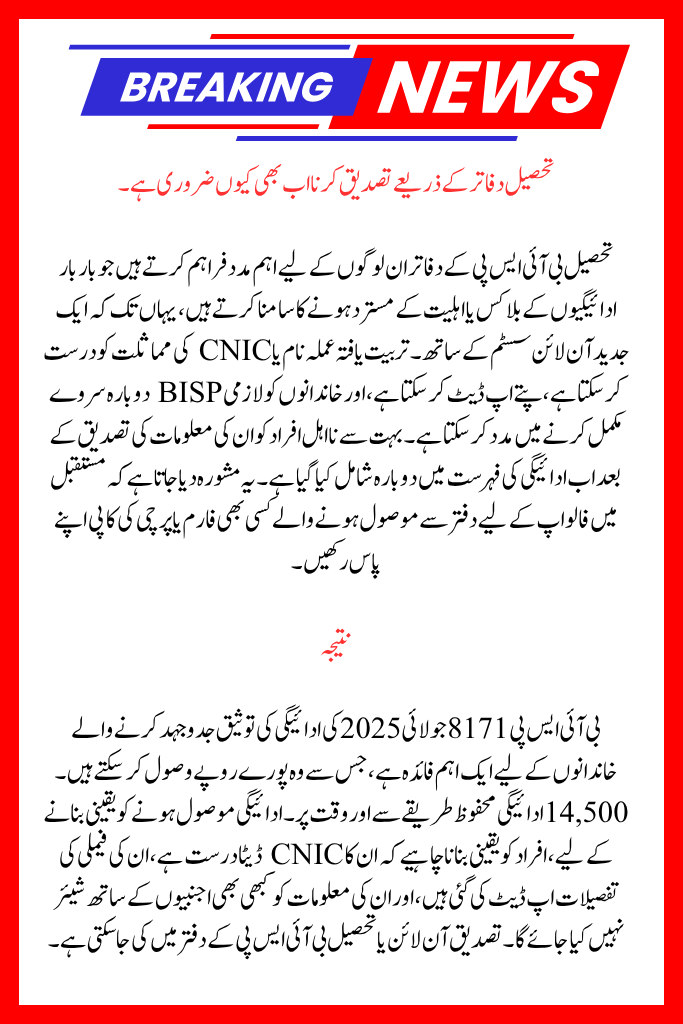 Verification of BISP 8171 July 2025 Payment