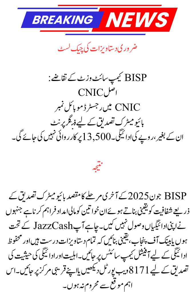 BISP Payment Schedule for June 2025