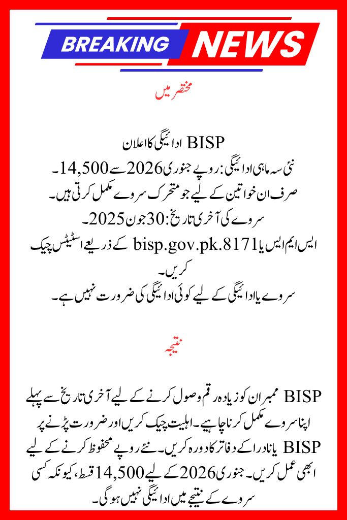 BISP Payment Update for January 2026