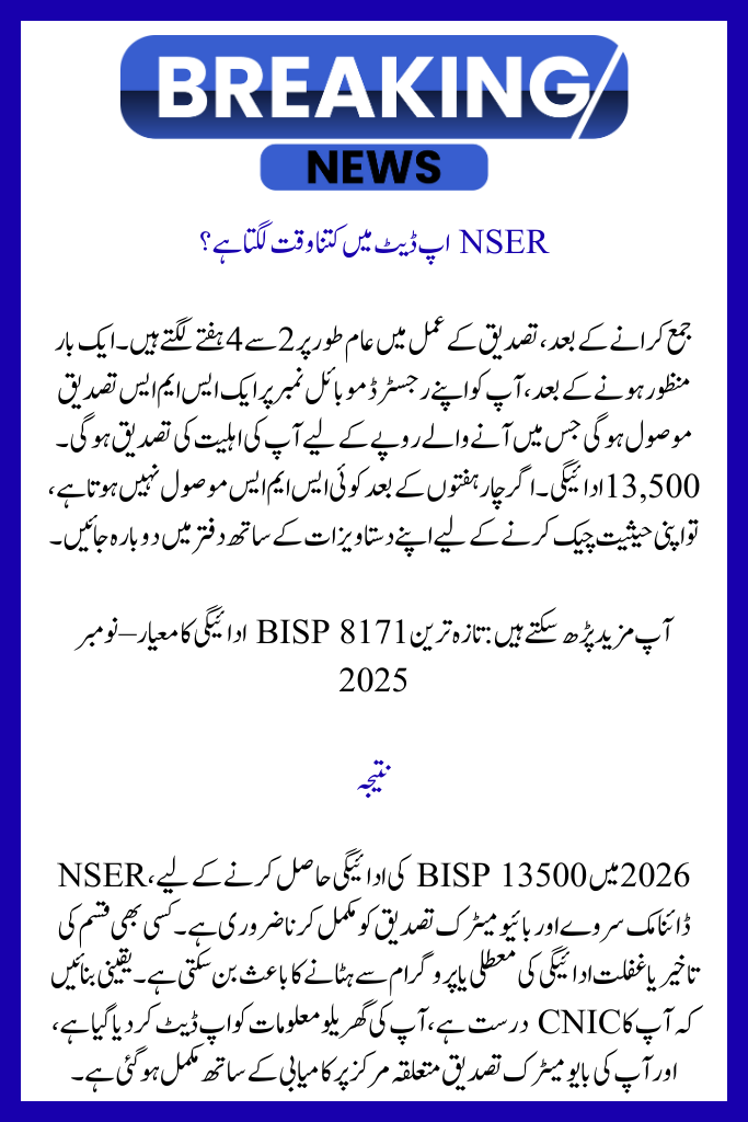 NSER Survey Needed for BISP 13500 Payment for Unverified and Newly Registered Women 2026